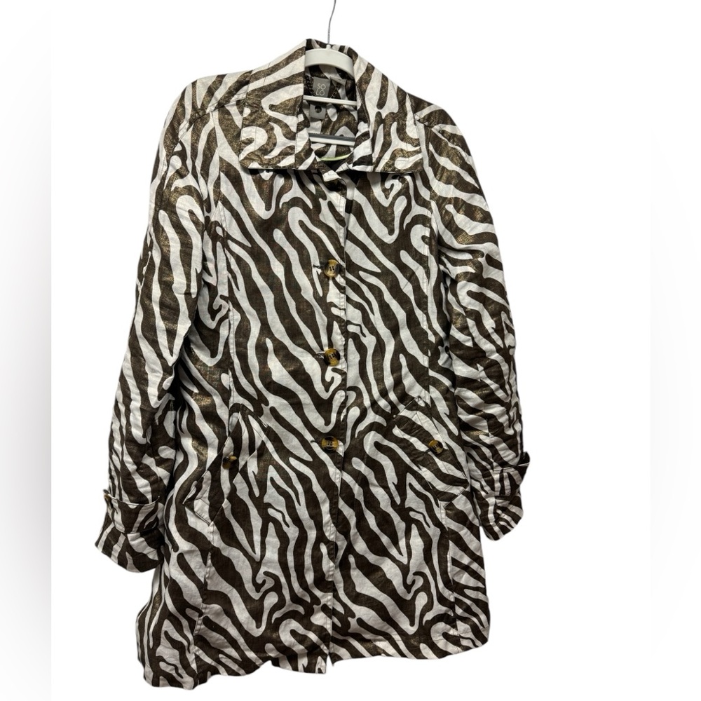 Solo Moda metallic brown zebra linen lightweight trench coat size 6
